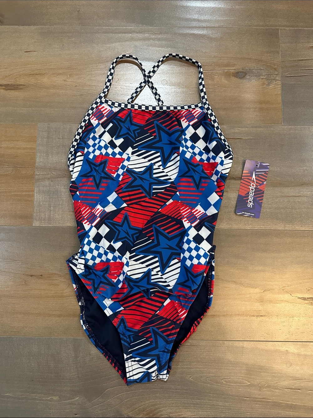 Speedo Red, Blue & White Star Check One-Piece Swimsuit
